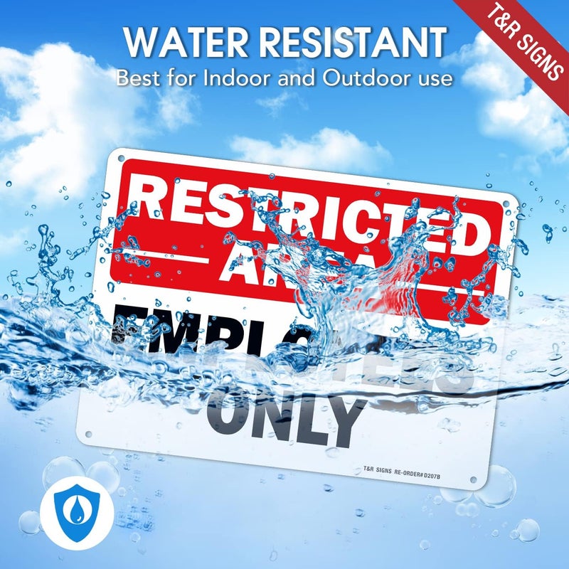 TR Restricted Area Sign Employees Only Sign - 4 Pack - 10 x 7 Inches Rust Free .040 Aluminum - UV Protected, Waterproof, Weatherproof and Fade Resistant - 4 Pre-drilled Holes - Image 4