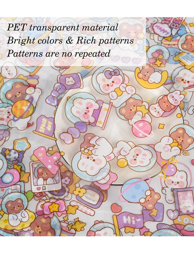 Excefore Kawaii Cartoon Bear Journaling Stickers - 100 Sheets PET Transparent Aesthetic Journaling Scrapbook Clipping Collage Supplies Diary Calendar DIY Album, for Teens Girls Boys (Cartoon Bear) - Image 3