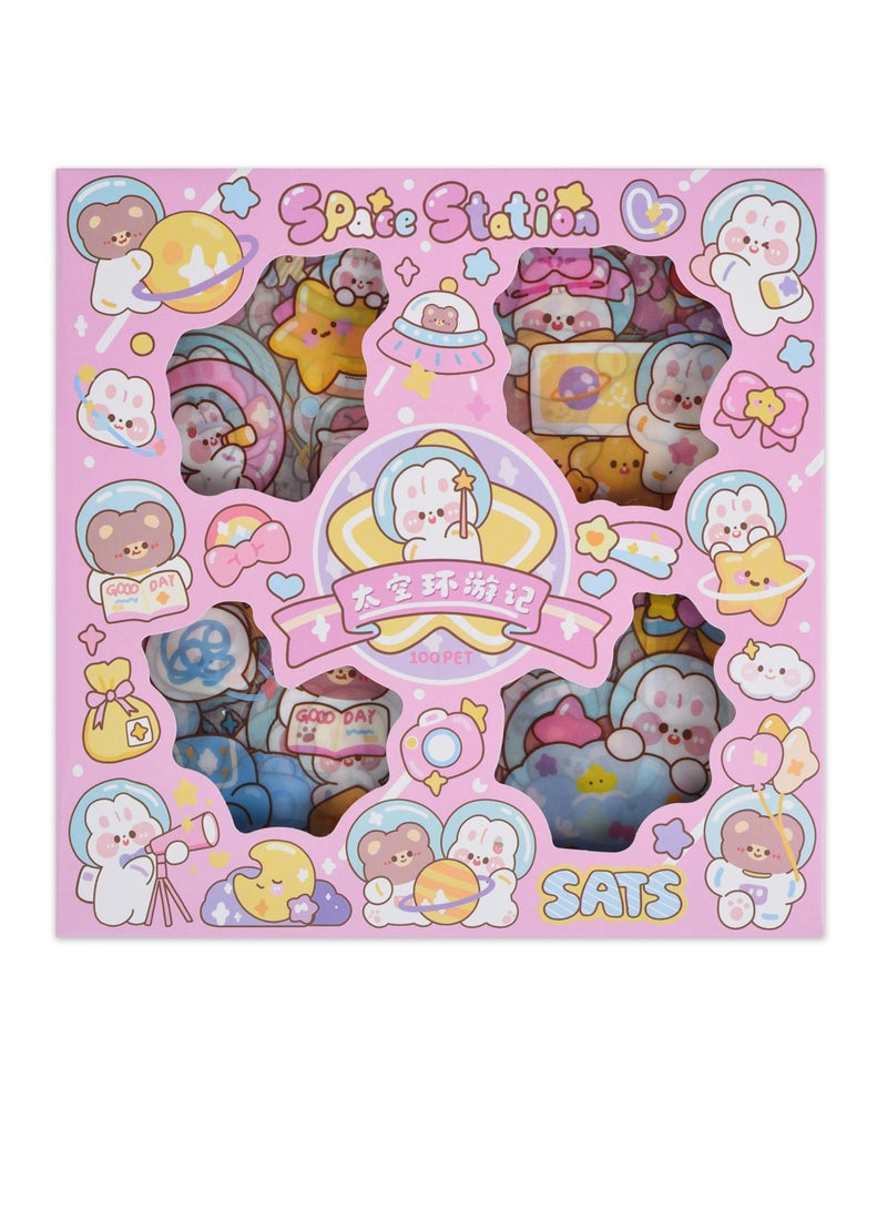 Excefore Kawaii Cartoon Bear Journaling Stickers - 100 Sheets PET Transparent Aesthetic Journaling Scrapbook Clipping Collage Supplies Diary Calendar DIY Album, for Teens Girls Boys (Cartoon Bear) - Image 1