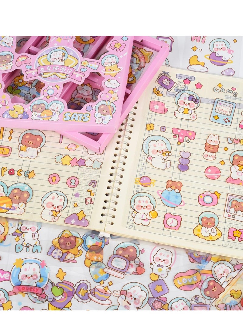 Excefore Kawaii Cartoon Bear Journaling Stickers - 100 Sheets PET Transparent Aesthetic Journaling Scrapbook Clipping Collage Supplies Diary Calendar DIY Album, for Teens Girls Boys (Cartoon Bear) - Image 5