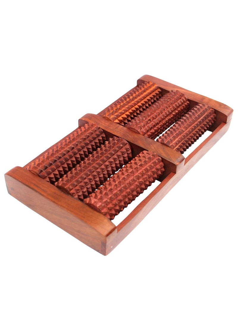Flavoma Sheesham Wooden Foot/Feet Massager 6 Roller Stress Acupressure | Massage Roller for Back, Neck, Shoulders & Legs, Large Foot Massager for Pain Relief - Image 1