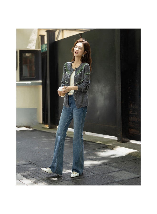 Dme Fluffy Shearling Winter Vintage Colorblock Jacquard Cable Knit Loose Sweater For Women - Image 2