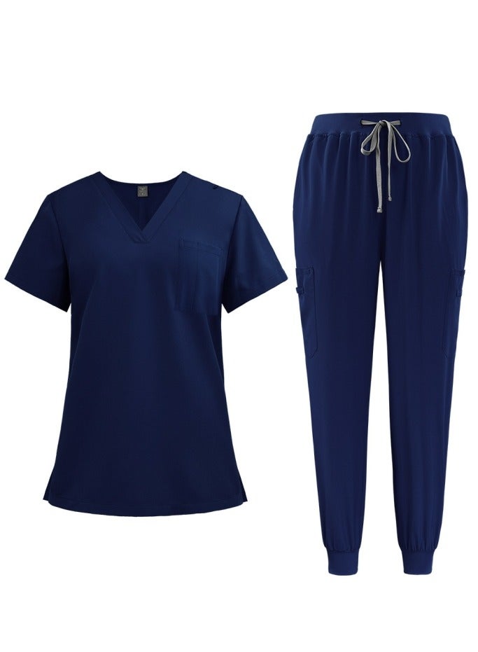Loquat Medical Uniform Scrubs 2 Piece Set V-Neck Top and Jogger Pants Suit Navy Blue 