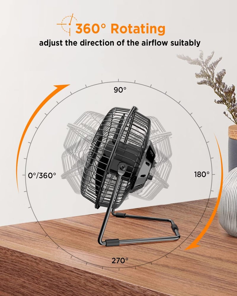 EasyAcc 5 Inch USB Desk Fan, Small USB Desk Fan, [Small Quiet Strong Airflow and 360° Rotating Personal Table Cooling Fan] USB Powered Portable Fan, 2 Speed（3.3~4.1 M/S Black (USB POWERED ONLY) - Image 4