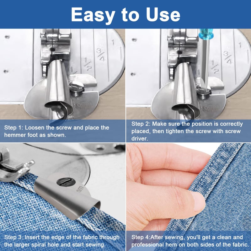 Sanchamy 2025 Upgraded Universal Sewing Rolled Hemmer Foot Set 8 Sizes Rolled Hem Presser Foot [3-10mm] Wide Rolled Hem Foot for Home Industrial Sewing Machine Sewing Supplies[8Pcs-3/4/5/6/7/8/9/10mm] - Image 3