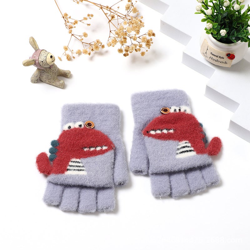 Cute Winter Warm Kids Flip Top Gloves C3507 Red  - Image 5