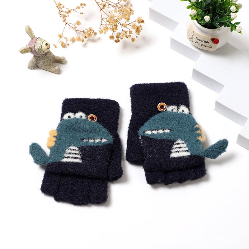Cute Winter Warm Kids Flip Top Gloves C3507 Red  - Image 4