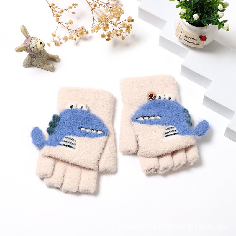 Cute Winter Warm Kids Flip Top Gloves C3507 Red  - Image 2