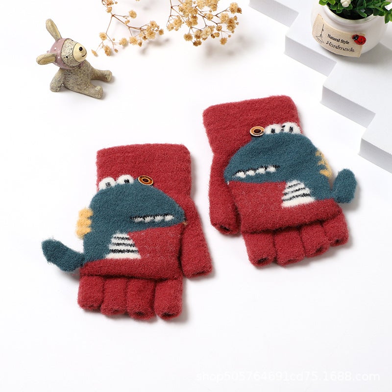 Cute Winter Warm Kids Flip Top Gloves C3507 Red  - Image 1