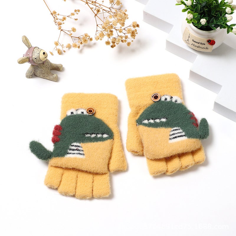Cute Winter Warm Kids Flip Top Gloves C3507 Red  - Image 3