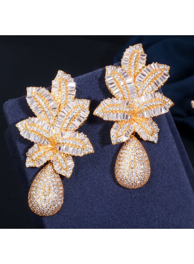 Ciara S925 silver needle European and American atmospheric ladder cubic zirconia three color electroplated earrings tropical pineapple earrings - Image 4