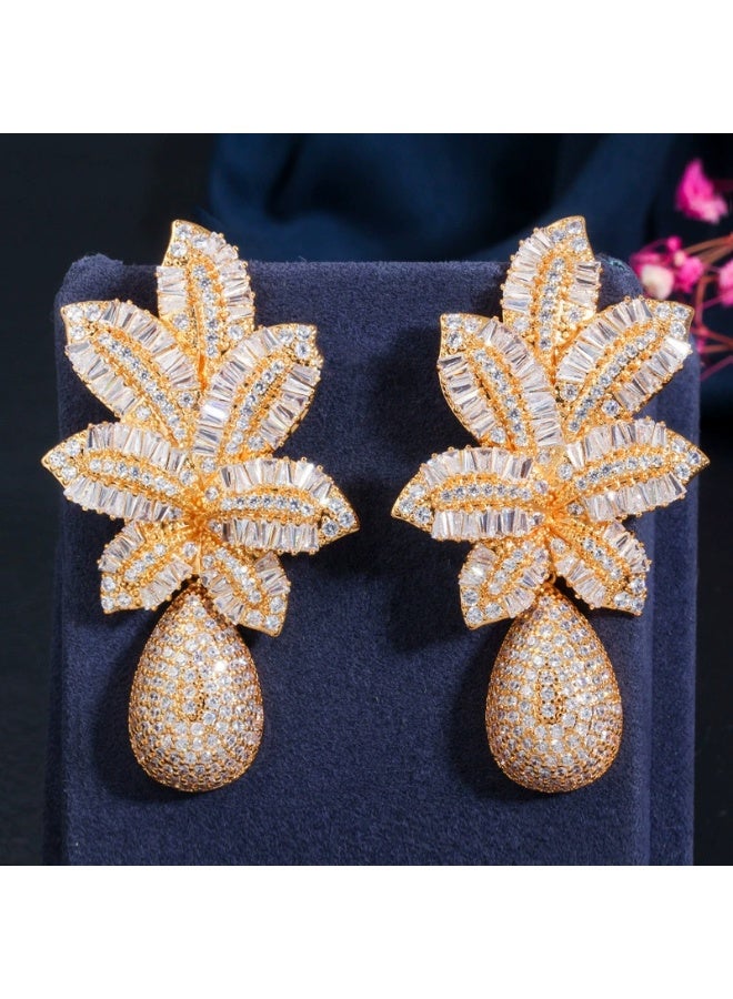Ciara S925 silver needle European and American atmospheric ladder cubic zirconia three color electroplated earrings tropical pineapple earrings - Image 1