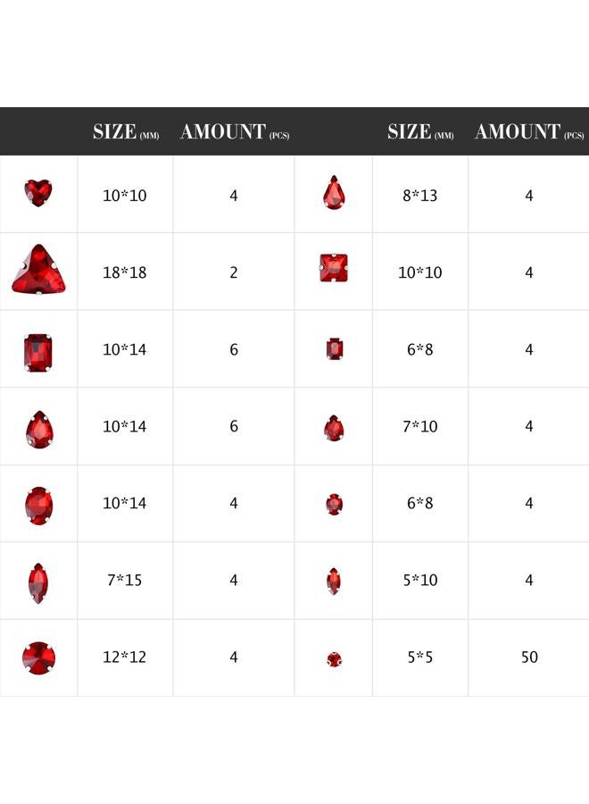 Dowarm Sew on Rhinestones 104 PCS Mixed Shapes Glass Sew on Crystals for Crafts Metal Flatback Claw Gemstones for Jewelry Making Costumes Clothes Garment, Red - Image 3