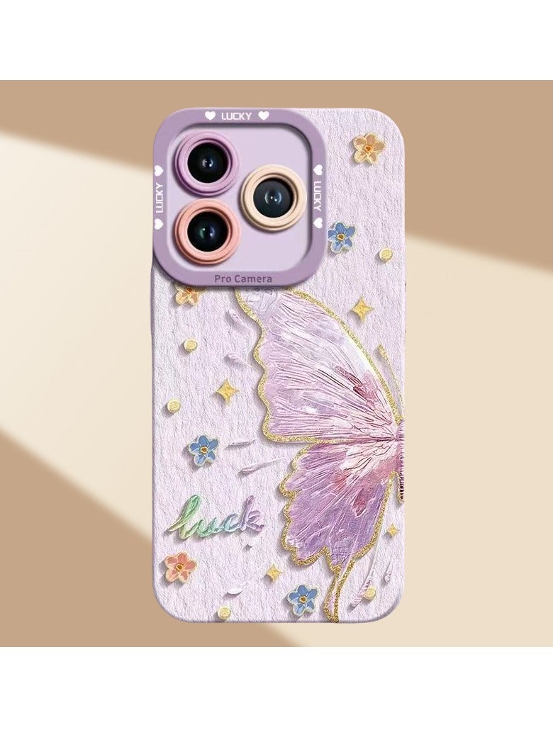 Oil Painting Butterfly Phone Case For iphone 16 Pro Max - Elegant And Unique Design (Purple)