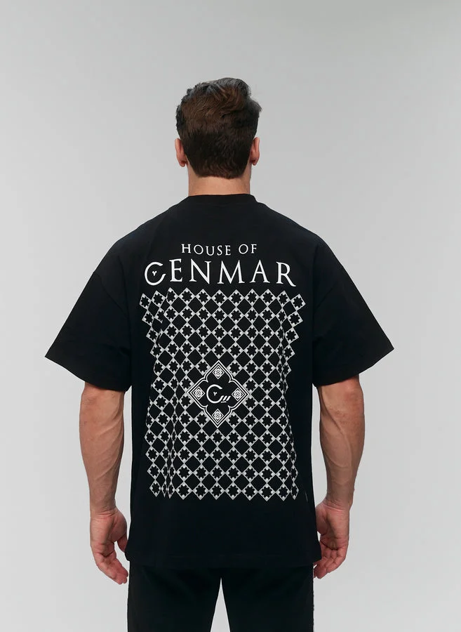 هاوس اوف سينمار Black T-shirt with Cenmar pattern printed