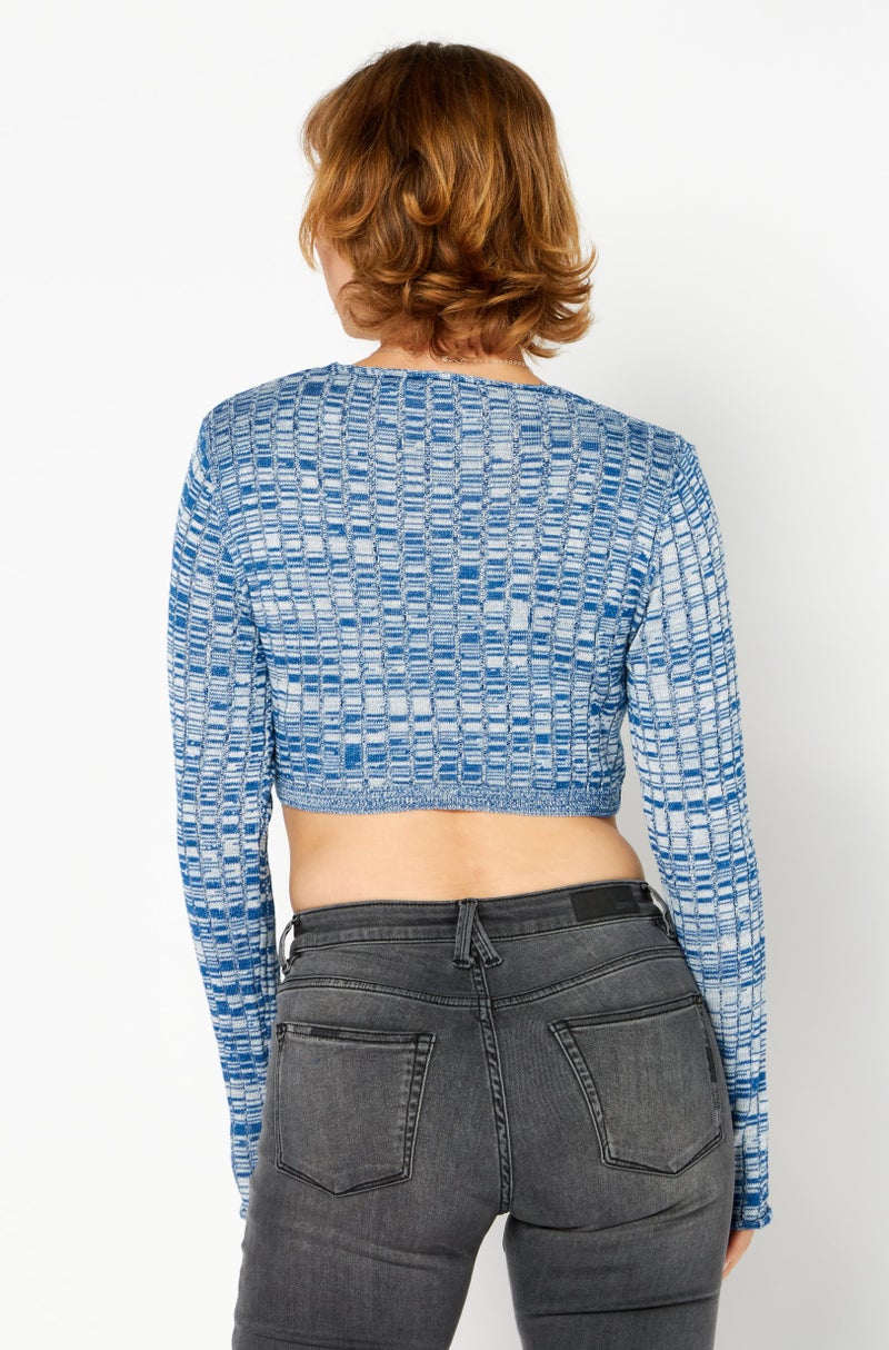 NA-KD Women Knitted Long Sleeved Lacing Top, Blue Melange - Image 3