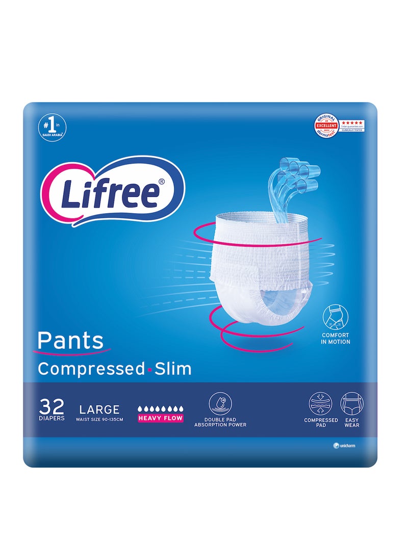 Lifree Slim Culotte Adult Diaper Pants Large Size 6 Cup Absorbency Mega Pack 32 Pieces  - Image 1