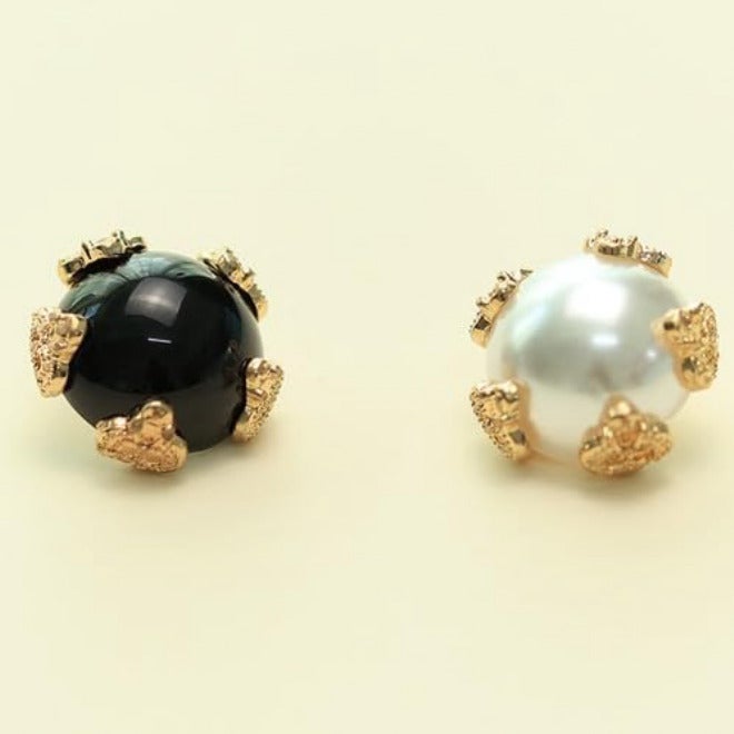 10pcs 18-26MM Gold Silver Pearl Flower Buttons Coat Pearl Buttons for Sewing(Black,26mm) - Image 2