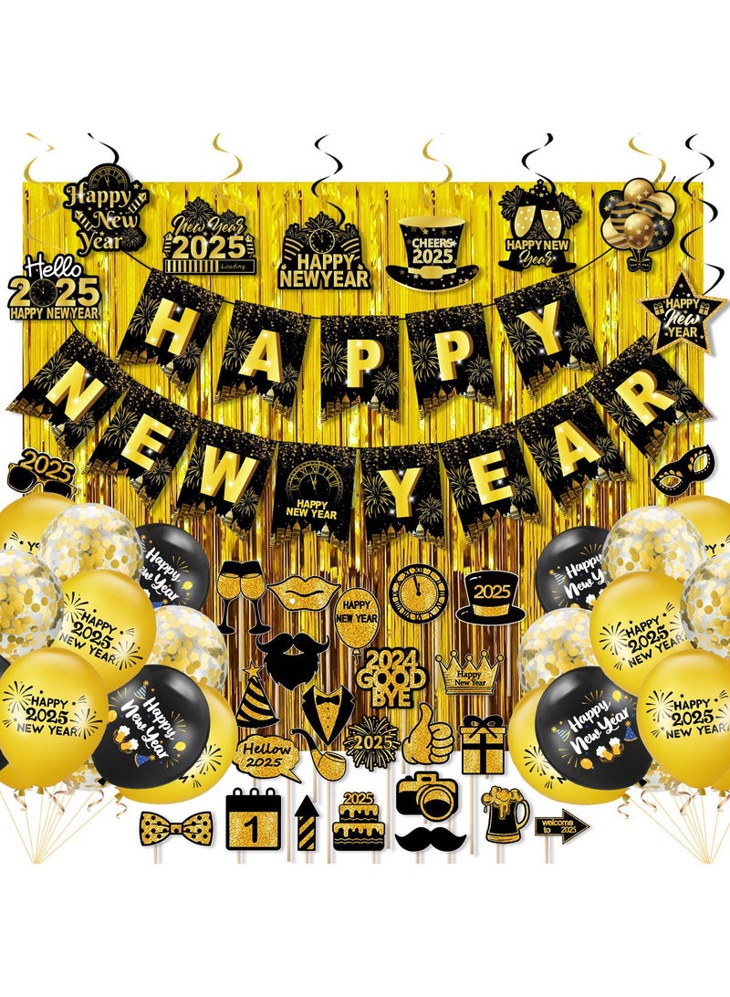 New Year's New Year Happy Banner Pull Decoration Settings New Year Evening Decoration Rain Curtain Pendant Black Golden New Year Happy Banner  - Image 1