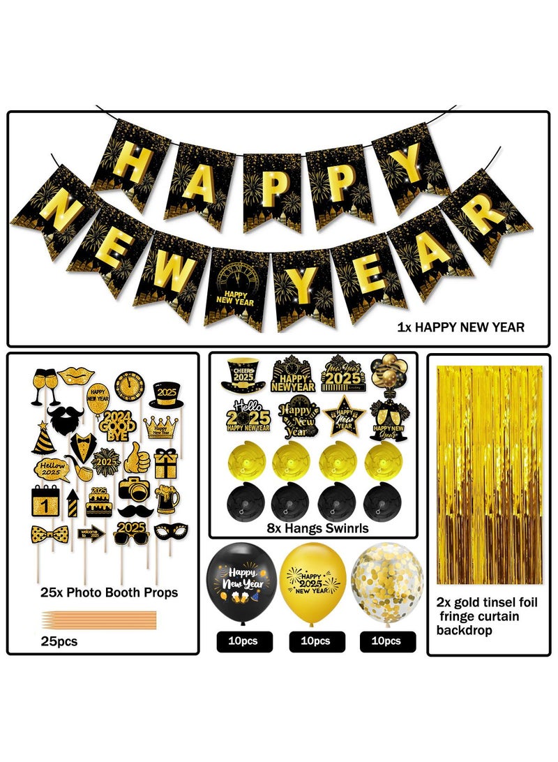 New Year's New Year Happy Banner Pull Decoration Settings New Year Evening Decoration Rain Curtain Pendant Black Golden New Year Happy Banner  - Image 2