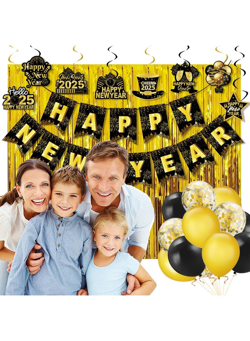 New Year's New Year Happy Banner Pull Decoration Settings New Year Evening Decoration Rain Curtain Pendant Black Golden New Year Happy Banner  - Image 3