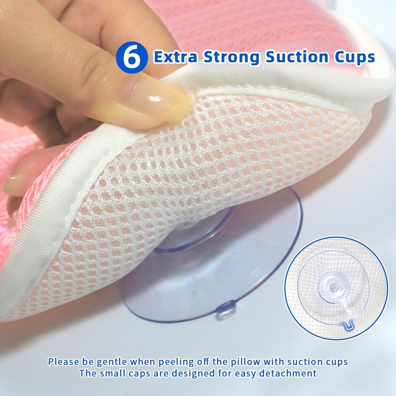 CONBELLA Bath Pillow, Bath Pillows for Tub Neck and Back Support, Bathtub Pillows for Head and Neck with 6 Strong Non-Slip Suction Cups, 4D Air Mesh, Bath Accessories Spa Gifts for Women(Pink) - Image 4