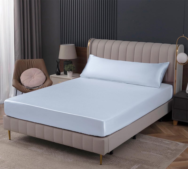 Homiest Homiest Baby Blue Satin Fitted Sheet Queen Size Fitted Bed Sheet  Deep Pocket Fitted Sheet Only  Luxury & Ultra Soft Bedding Fitted Sheet Single Bottom Bed Sheets Sold Separately  - Image 1