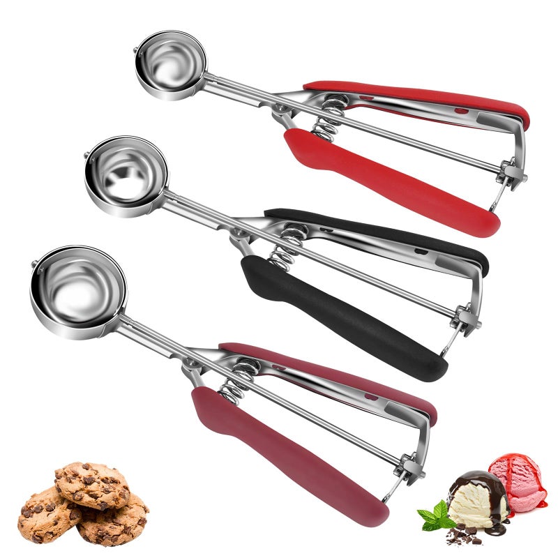 Amroicus Cookie Scoop Set, Cookie Scoops for Baking Set of 3, Stainless Steel Ice Cream Scoop, 1 Tbsp/2 Tbsp/3 Tbsp Cookie Dough Scoop, Cookie Scooper for Cookie Cupcake Muffin Truffles Ice Cream - Image 1