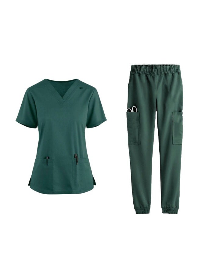 Loquat Womens Medical Scrubs Set Medical Uniform Set Dark Green - Image 1