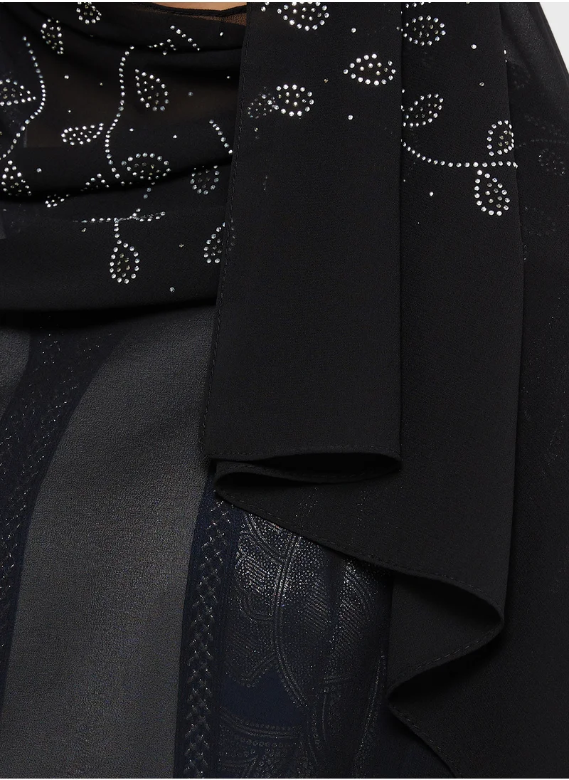 Khizana Embellished  Leaf Detail Long Hijab Scarf