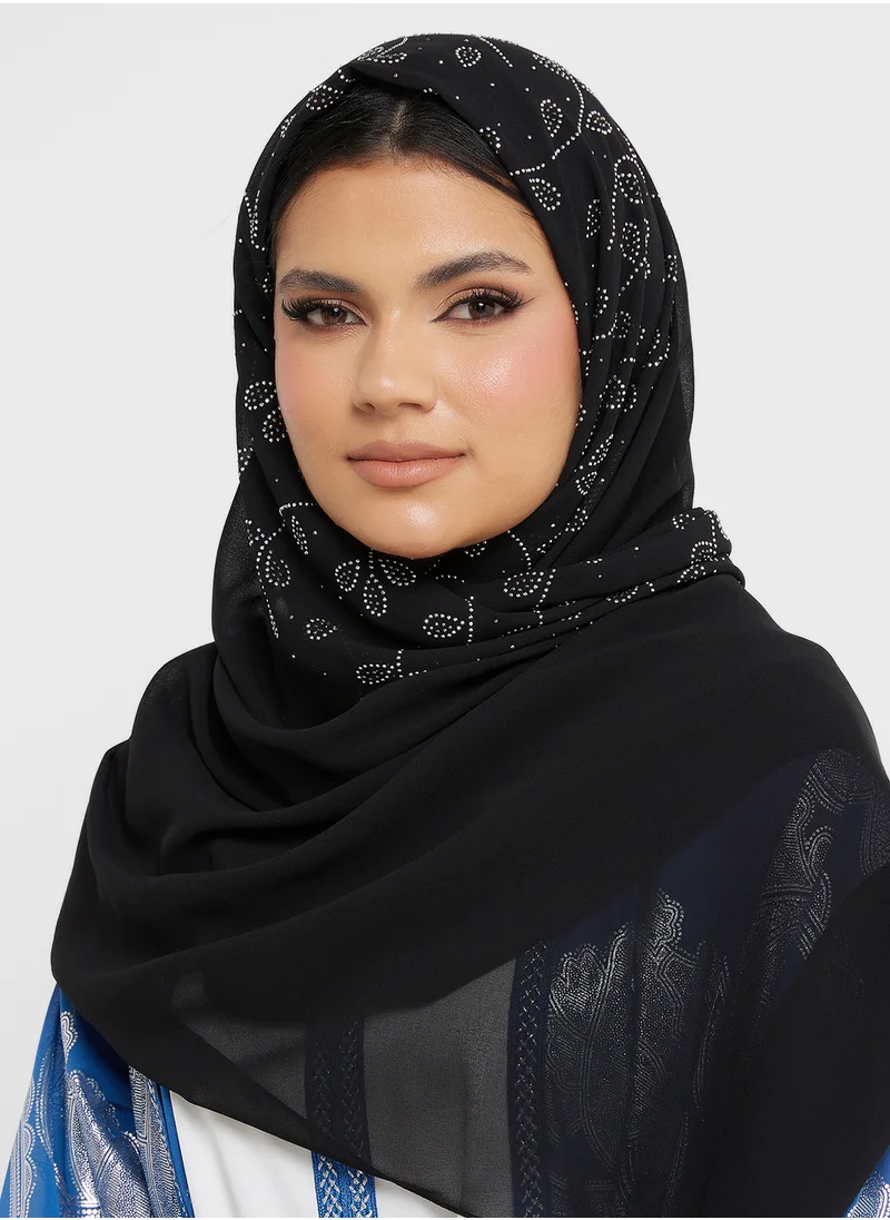Khizana Embellished  Leaf Detail Long Hijab Scarf