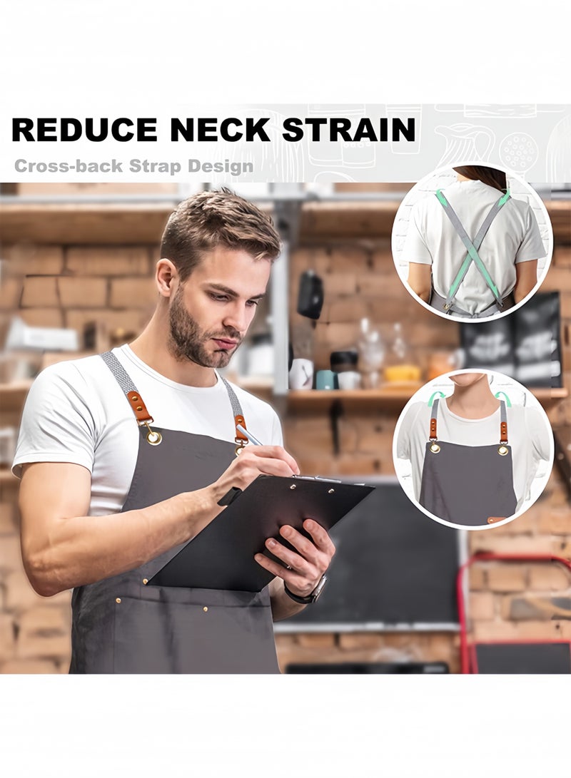 BELANO Cross Back Apron, Adjustable Straps, Large Pockets, Waterproof Canvas Work Bib for Chef Barber Woodworking Welding, Grey - Image 5