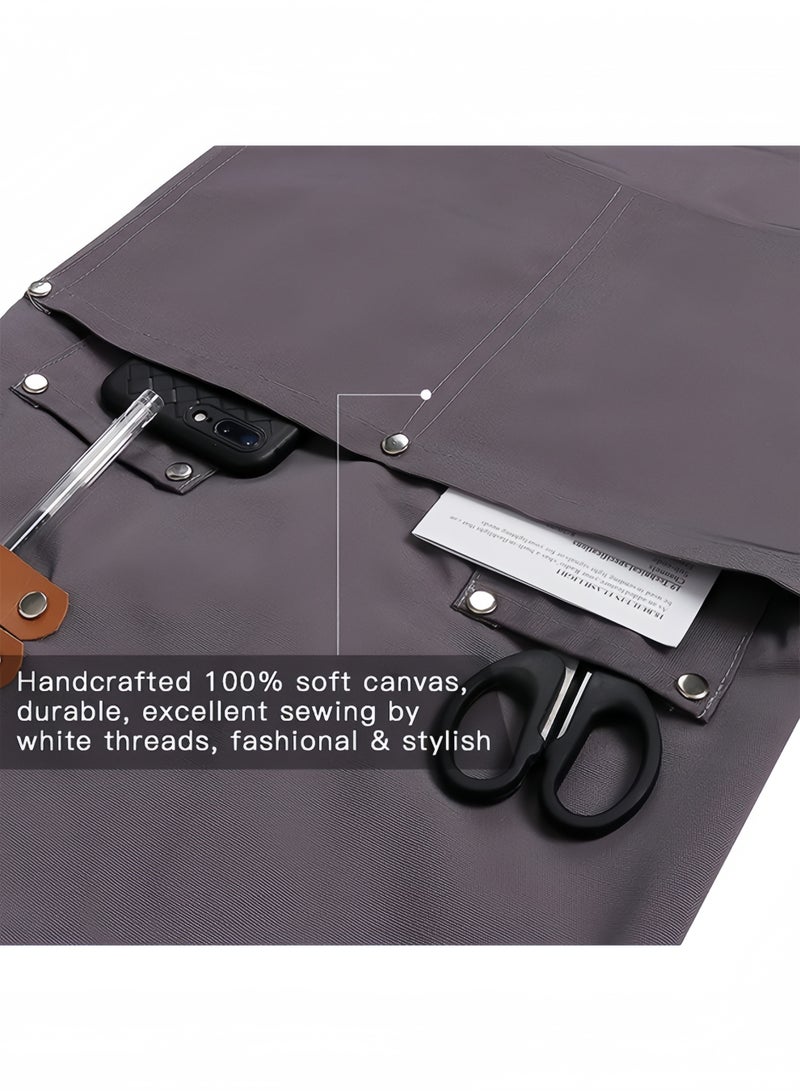 BELANO Cross Back Apron, Adjustable Straps, Large Pockets, Waterproof Canvas Work Bib for Chef Barber Woodworking Welding, Grey - Image 4