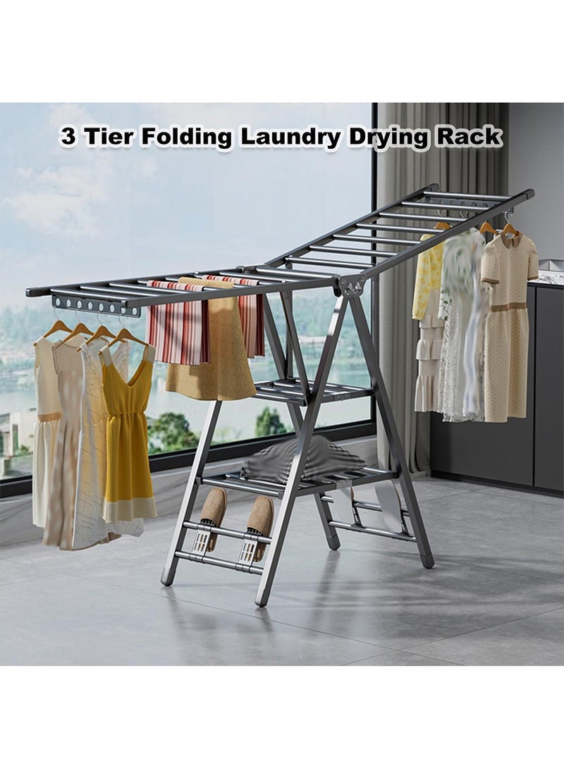 ZUCNG ZUCNG Folding Clothes Dryer Clothes Drying Rack with 4 Shoe Holder, Foldable 3-Tier Laundry Hanger Free-Standing Dryer Rack 3 Height Adjustable Clothes Drying Rack, Windproof, Indoor Outdoor Use  - Image 4
