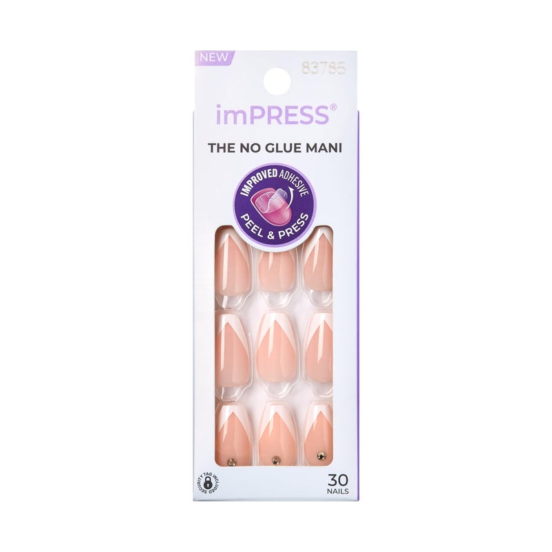 imPRESS KISS Press-On Manicure, Nail Kit, PureFit Technology, Medium Length Press-On Nails, 'So French', Includes Prep Pad, Mini Nail File, Cuticle Stick, and 30 Fake Nails - Image 1