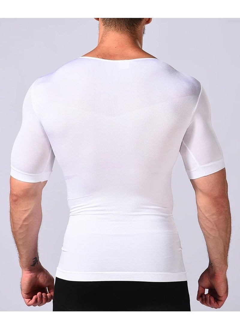 DubaiGallery - Men's Round Neck Shapewear Tops Stretch Slimming Muscle Wear Athletic Body Shaper Shirt - Image 1