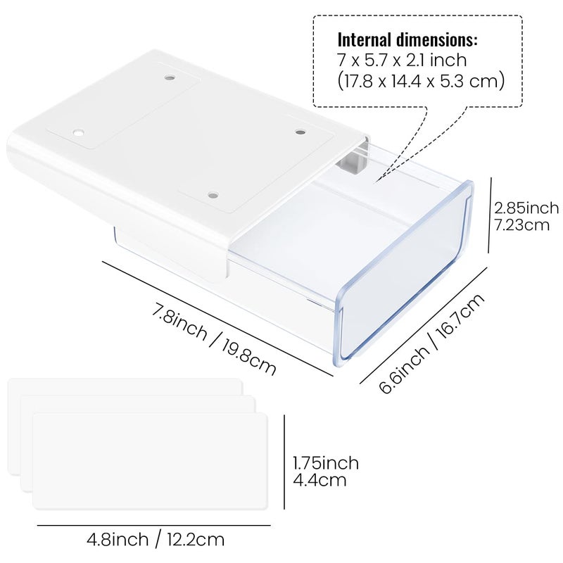 yuntop 1 Pcs Under Desk Drawer, Under Table Hidden Organizer, Plastic Self-adhesive Slide out Under Desk Storage Drawer for Office Dresser Home School Stationery Kitchen (White) - Image 3