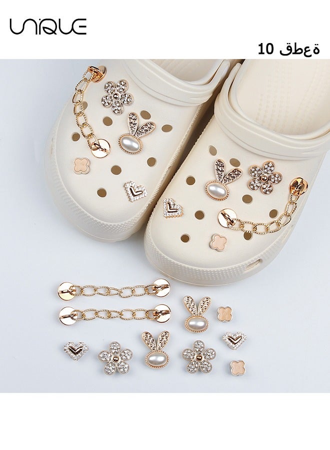 يونيك 10 قطع زينة حذاء لامعة - مع زهرة حذاء أرنب الماس - مع زهرة حذاء زهرة الماس - زهرة حذاء قلب خوخ - زخرفة سلسلة - هدايا - Image 1