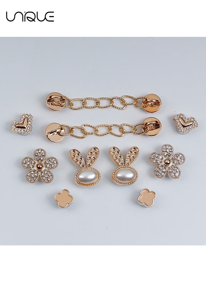 يونيك 10 قطع زينة حذاء لامعة - مع زهرة حذاء أرنب الماس - مع زهرة حذاء زهرة الماس - زهرة حذاء قلب خوخ - زخرفة سلسلة - هدايا - Image 2
