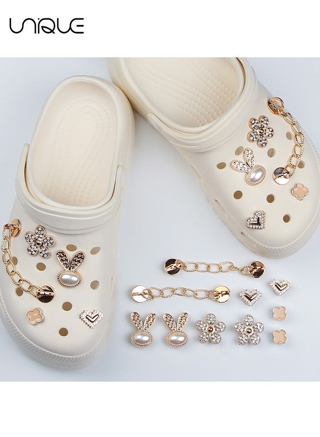 يونيك 10 قطع زينة حذاء لامعة - مع زهرة حذاء أرنب الماس - مع زهرة حذاء زهرة الماس - زهرة حذاء قلب خوخ - زخرفة سلسلة - هدايا - Image 4