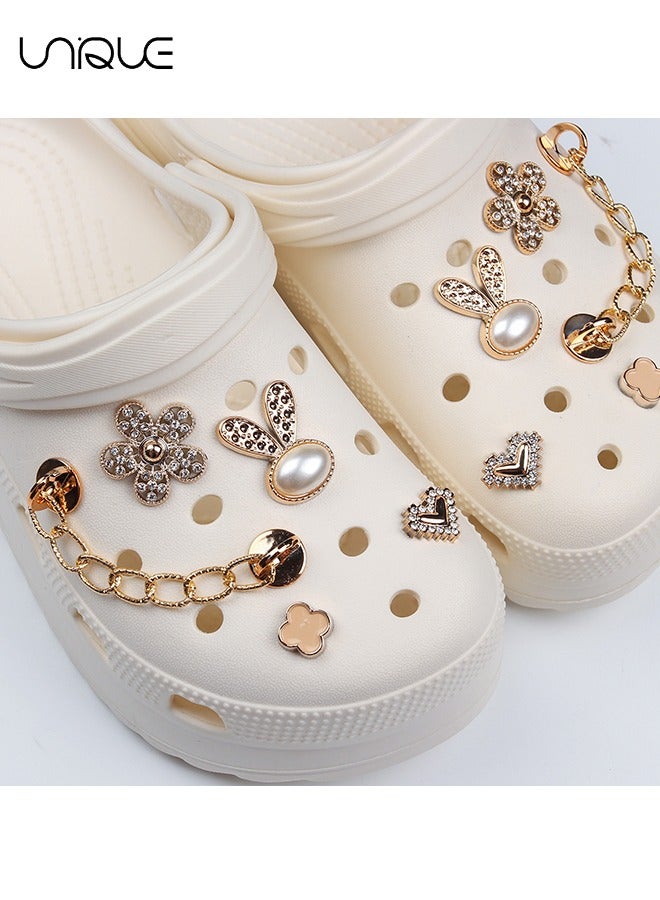 يونيك 10 قطع زينة حذاء لامعة - مع زهرة حذاء أرنب الماس - مع زهرة حذاء زهرة الماس - زهرة حذاء قلب خوخ - زخرفة سلسلة - هدايا - Image 3