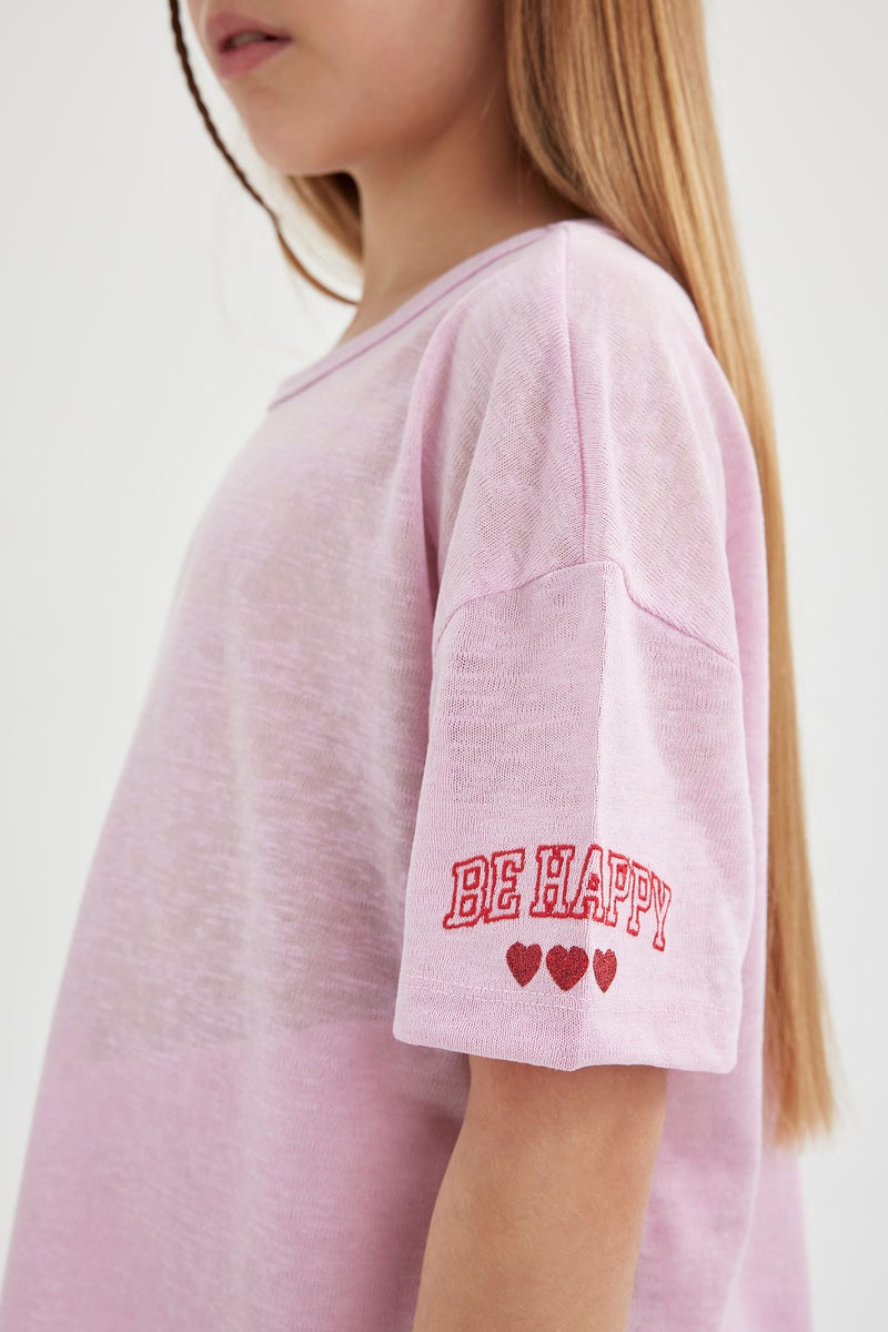 ديفاكتو تيشيرت نص كم بناتي اوفر سايز قصة عادية - Image 4