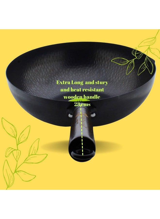TRILONIUM Carbon Steel Chinese Wok 30 cms, Capacity 4.75 litres | Hammered and Pre-Seasoned - Image 5