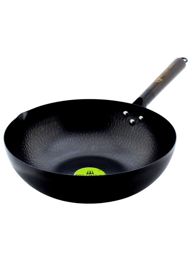 TRILONIUM Carbon Steel Chinese Wok 30 cms, Capacity 4.75 litres | Hammered and Pre-Seasoned - Image 1