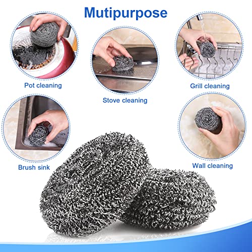 ovwo 12Pack Upgraded Steel Wool Scrubbers - Premium Stainless Steel Scrubber, Metal Scouring Pads, Steel Wool Pads, Kitchen Cleaner, Heavy Duty Cleaning Supplies - Especially for Tough Cleaning - Image 5