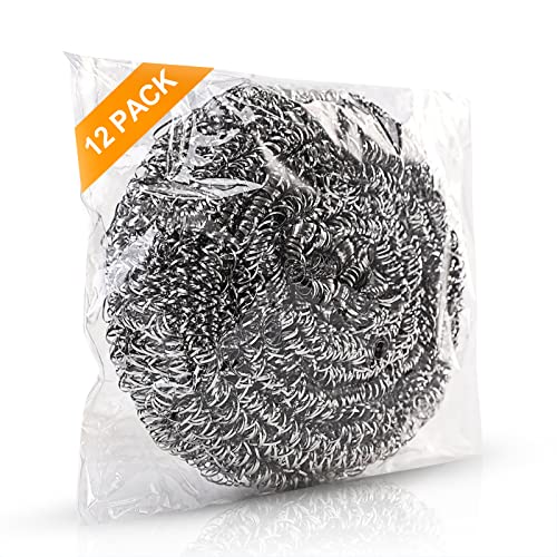 ovwo 12Pack Upgraded Steel Wool Scrubbers - Premium Stainless Steel Scrubber, Metal Scouring Pads, Steel Wool Pads, Kitchen Cleaner, Heavy Duty Cleaning Supplies - Especially for Tough Cleaning - Image 1
