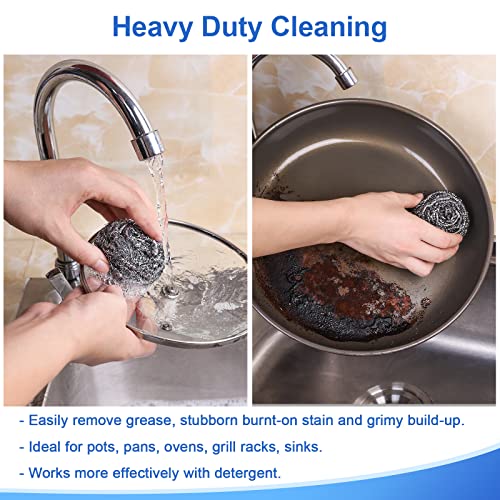 ovwo 12Pack Upgraded Steel Wool Scrubbers - Premium Stainless Steel Scrubber, Metal Scouring Pads, Steel Wool Pads, Kitchen Cleaner, Heavy Duty Cleaning Supplies - Especially for Tough Cleaning - Image 4