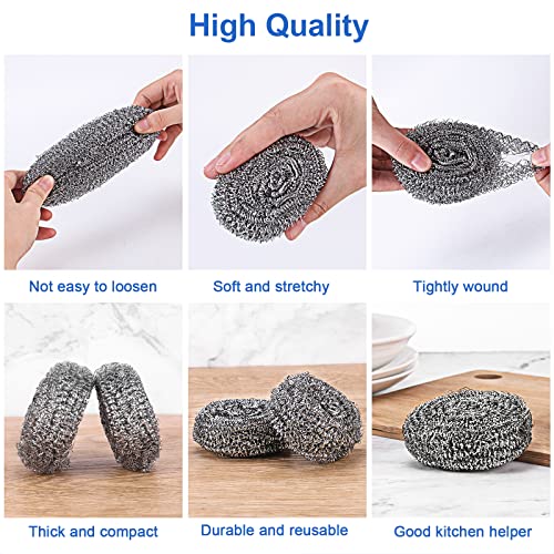 ovwo 12Pack Upgraded Steel Wool Scrubbers - Premium Stainless Steel Scrubber, Metal Scouring Pads, Steel Wool Pads, Kitchen Cleaner, Heavy Duty Cleaning Supplies - Especially for Tough Cleaning - Image 3