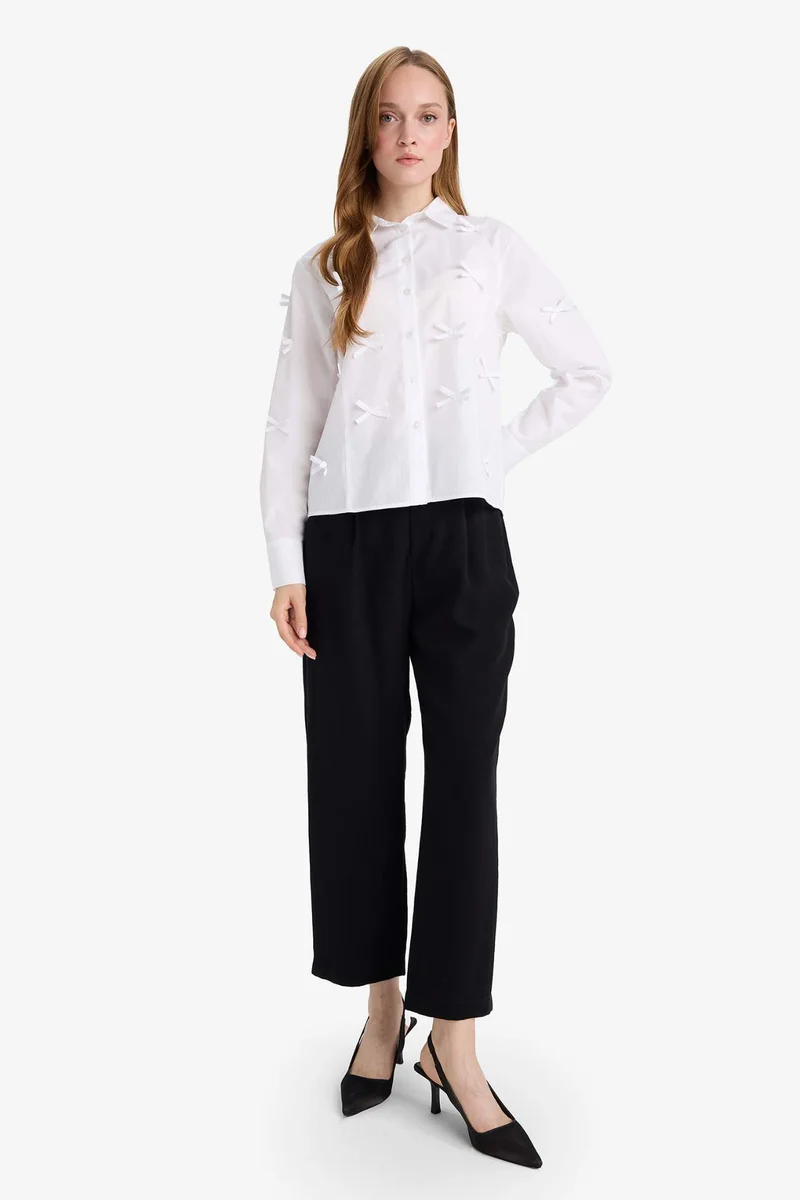 ديفاكتو Crop Poplin Shirt Collar Long Sleeve Tunic
