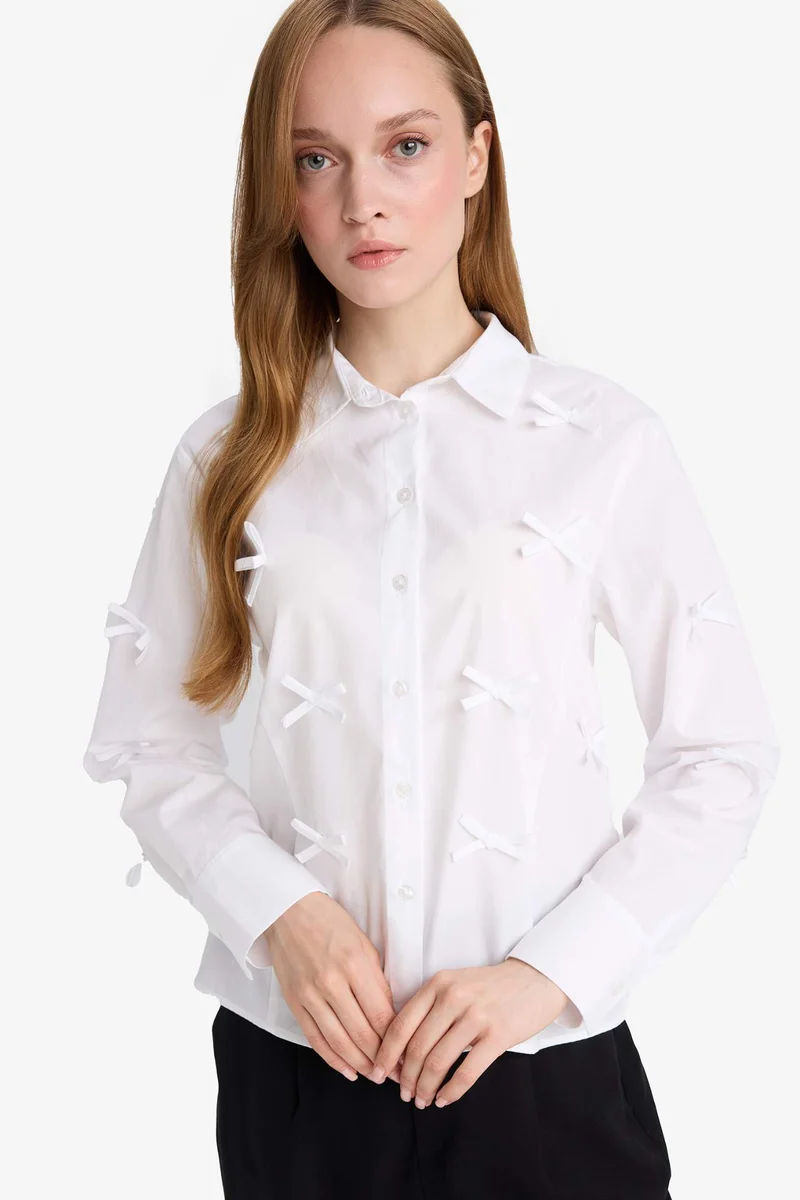 ديفاكتو Crop Poplin Shirt Collar Long Sleeve Tunic